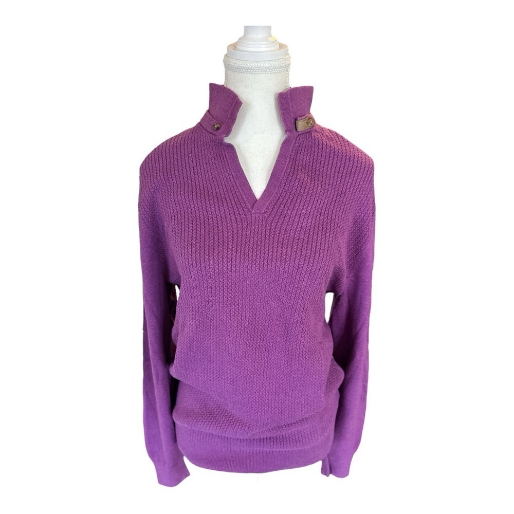 Massimo Dutti Purple Cable Knit Sweater M Silk Blend V-Neck Jumper